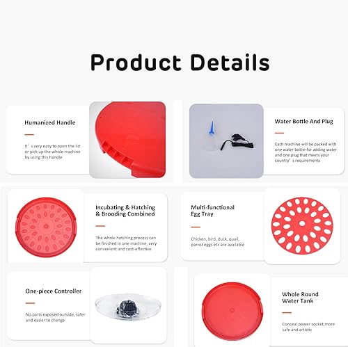 Miniatura 7 de Incubadora de 30 huevos 1-30 huevos con pantalla de humedad, girador automático de huevos, vela de huevos, con asa, calefacción uniforme, espacio