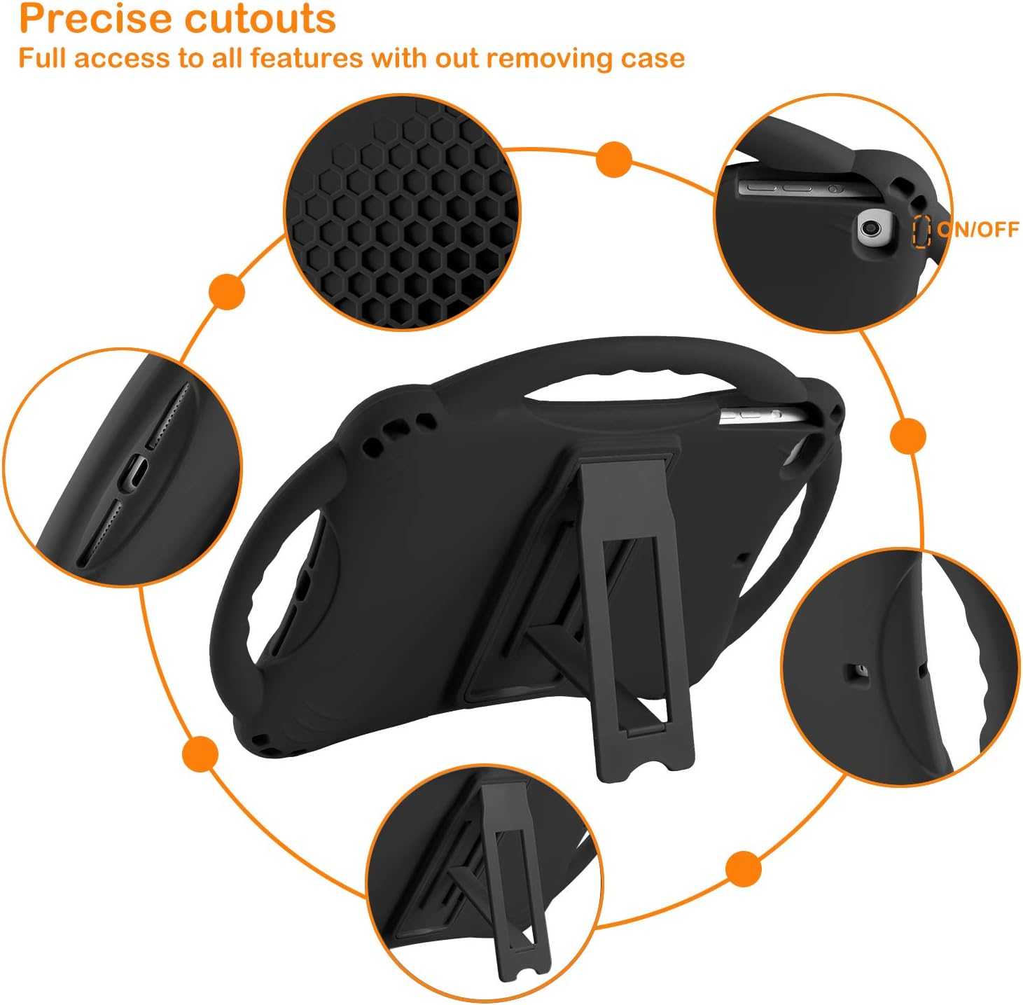 TopEsct Kids Case for iPad Mini 5 4 3 2 1,Silicone Childproof for All Kinds of iPad Mini, Built-in Handle Stand, Comes with a 2-4 Feet Adjustable Strap. (Black)