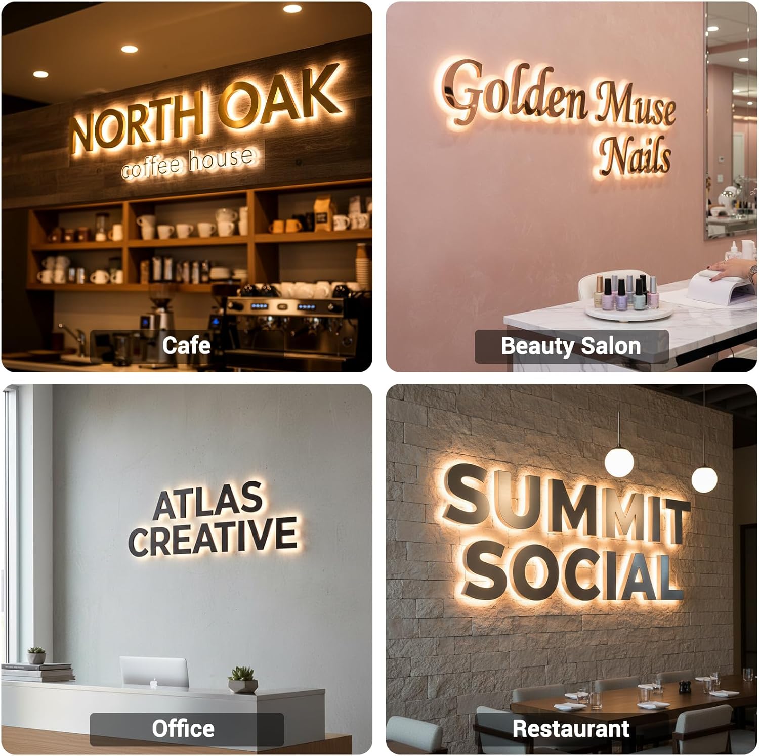 Custom LED Business Backlit Signage, Personalized Metal Reverse Channel Letters Business Logo Sign for Wall, 3D Illuminated Backlit Signs for Company Storefront Office Salon Cafe Studio Restaurant