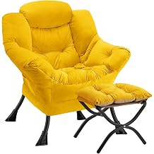 Lazy Chair Folding Ottoman Modern Large Accent Chair Contemporary Lounge Leisure Sofa Chair with Armrest Upholstered Sofa Arm Chair Reading Chair for Bedroom Dorm Office Yellow-f