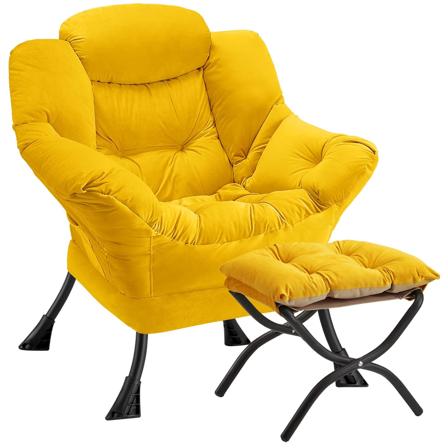 Lazy Chair with Folding Ottoman Modern Large Accent Chair,Contemporary Lounge Leisure Sofa Chair with Armrests Upholstered Sofa Armchair Reading Chair for Bedroom,Dorm & Office (Yellow-f) Lazy Chair with Folding Ottoman Modern Large Accent Chair,Contemporary Lounge Leisure Sofa Chair with Armrests Upholstered Sofa Armchair Reading Chair for Bedroom,Dorm & Office (Yellow-f)