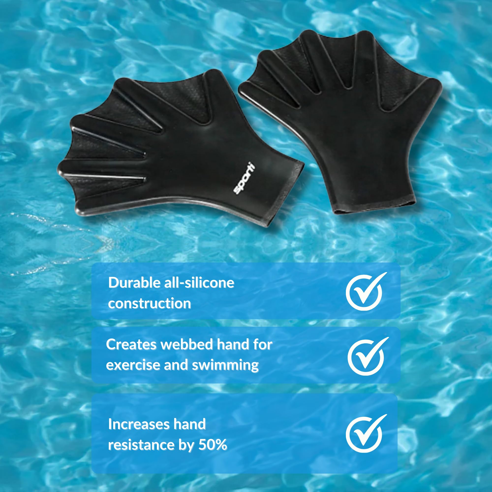PATIKIL Gants De Natation Palmés 2 Paires - Gants Résistance Eau Pour Entraînement, Taille M, Bleu Foncé