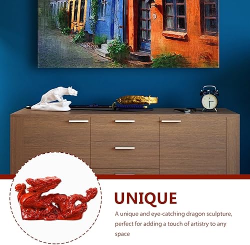 Miniatura 6 de PRETYZOOM Figura de dragón chino tallada en madera de dragón tallada en madera de dragón de 4.7 in, figura de color de madera roja, escultura de
