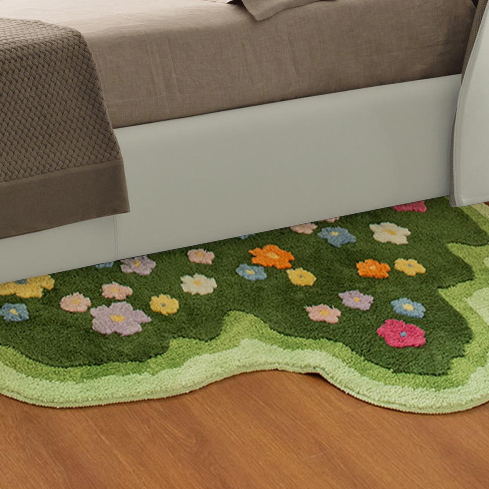 LOVIVER Tapis de Sol décoratif, Absorbant l'eau, Doux, antidérapant, Lavable, Tapis irrégulier, Plantes, Fleurs, pour Salle de Jeux, Chambre à Coucher
