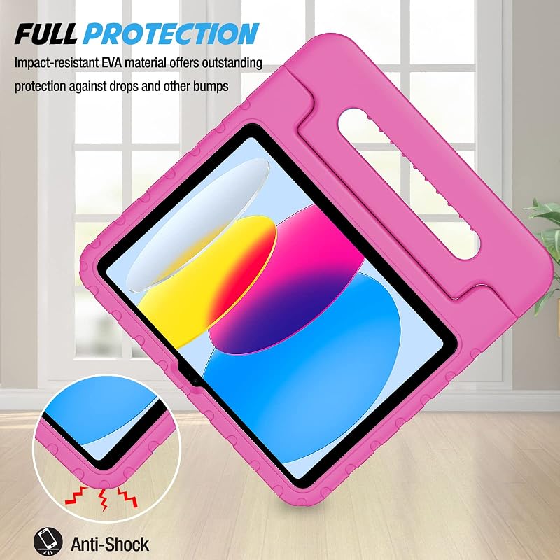 ProCase iPad 10/11 generációs gyermek tok állvánnyal, ütésálló, könnyű, magenta
