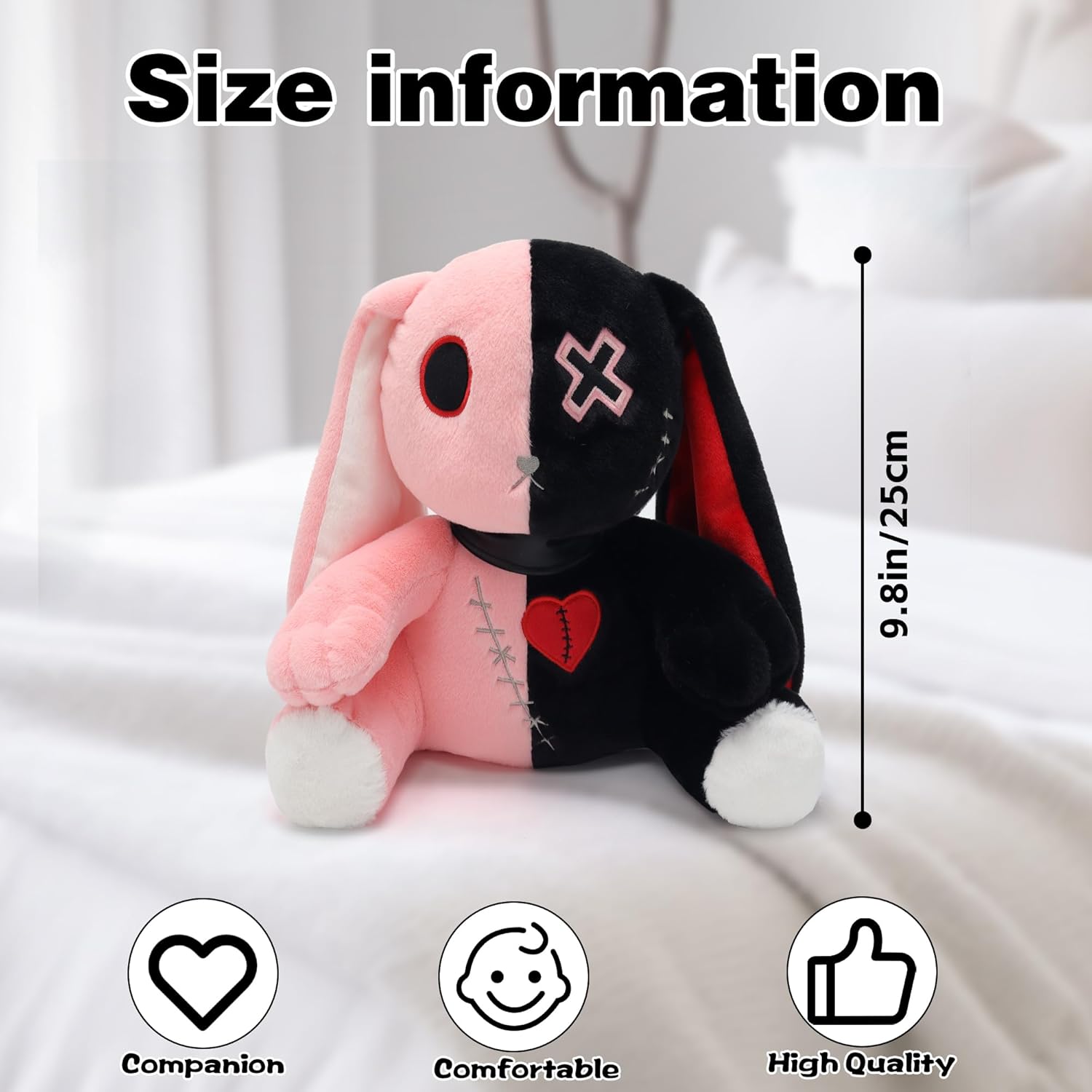 Goth Bunny Plush Rabbit Stuffed Animal Horror Plushies Easter Creepy Spooky Bunny Stuffed Animal Crazy Rabbit Plushie Toy