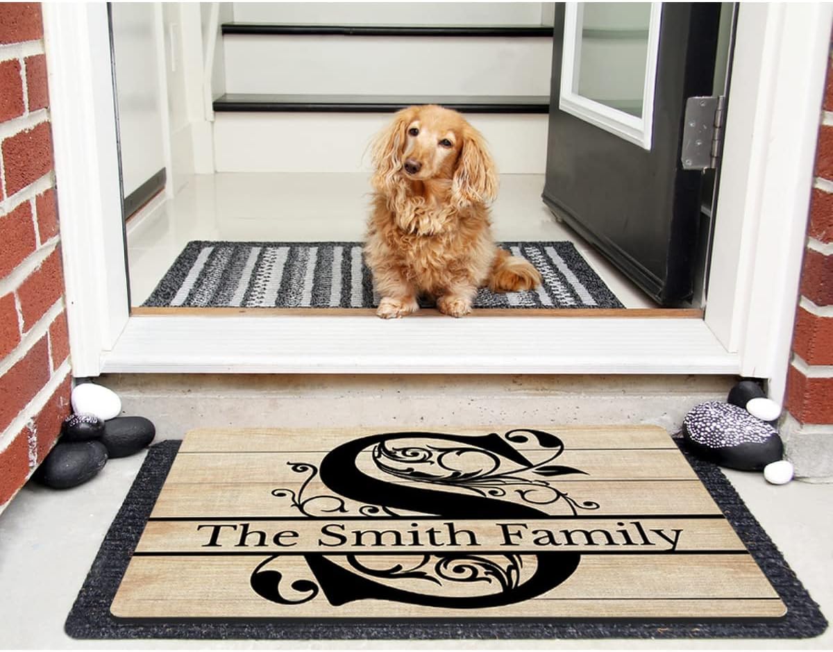 Personalized Monogram B Doormat 30" X 18" Custom Door Mat Initial Letter Welcome Customized Last Name Vintage Wood Door Floor Rug Indoor Outdoor Non Slip Front Doormat Home Decor