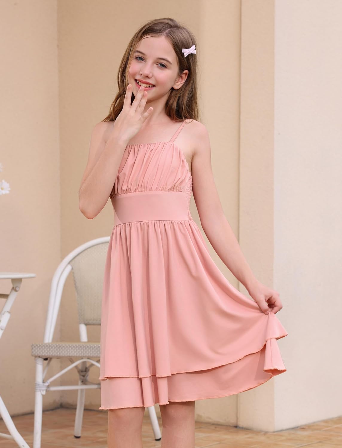 ODIZLI Kids Girls Sleeveless Double Layered Ruffle A-line Dress Sundress Casual Dress for Holiday Party Back to School Summer - Image 5