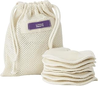 Living Crafts - INDIA | Waschbare Abschminkpads, 7 Stück, wiederverwendbare Wattepads mit waschbarem Wäschebeutel, 100% Bio-Baumwolle Wattepads, wiederverwendbare Make-up-Entferner-Pads, Zero Waste