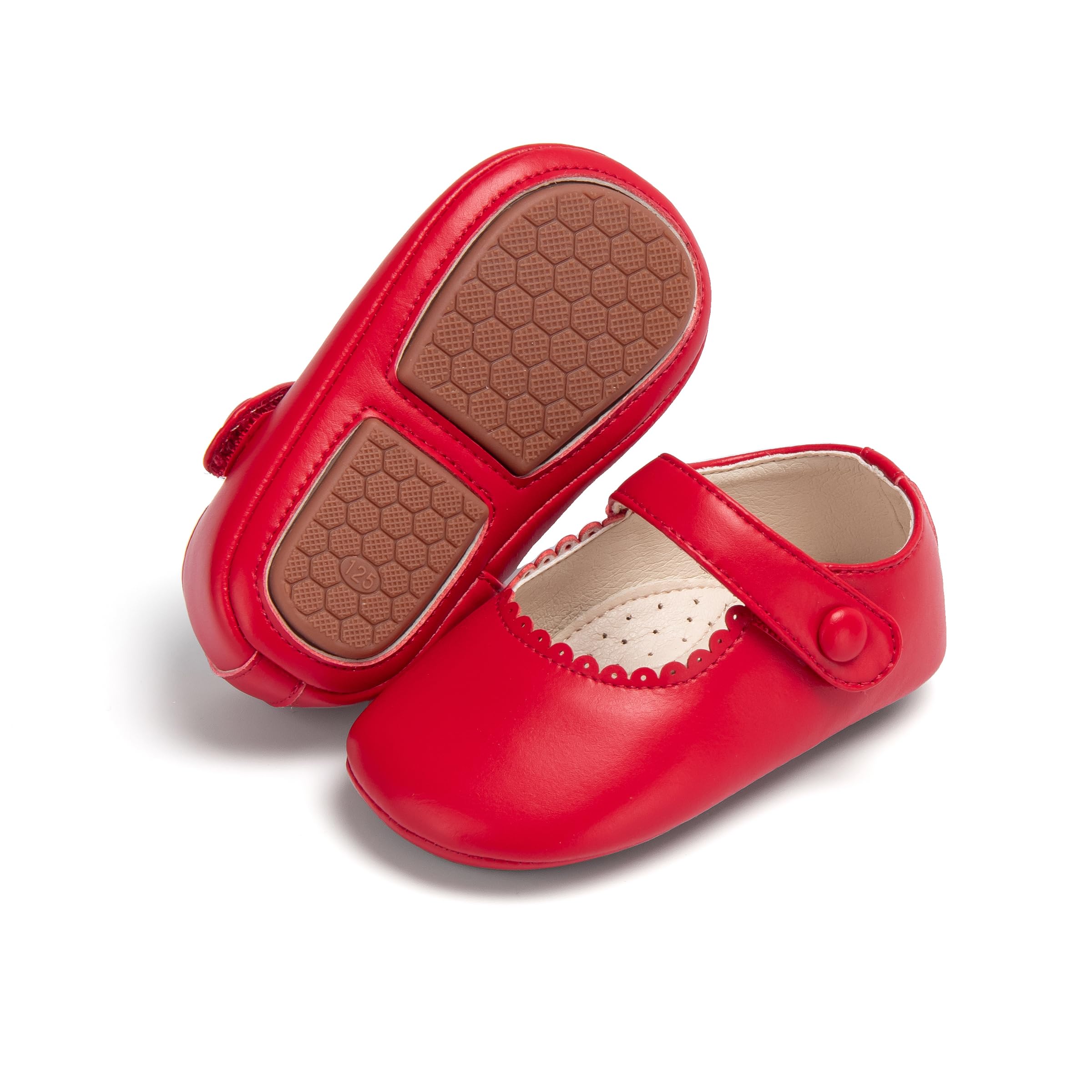 PHIRAMIN Baby Girls Mary Jane Flats - Infant Newborn Walking Shoes Soft Rubber Sole Princess Wedding
