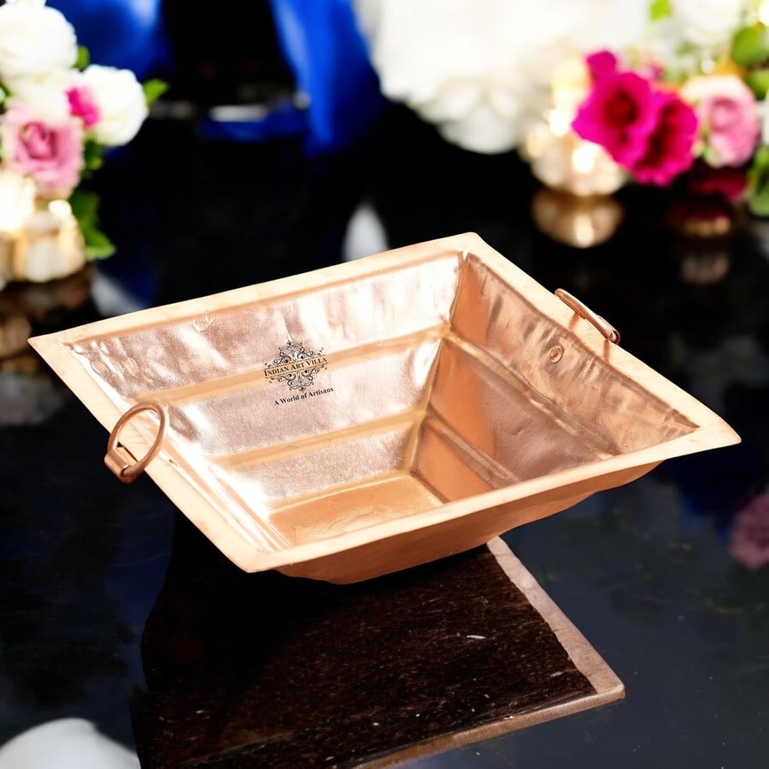 Indian Art Villa Copper Yagya Hawan Kund, Poojan Purpose, Indian Cultural Religious Item (17 Inch)