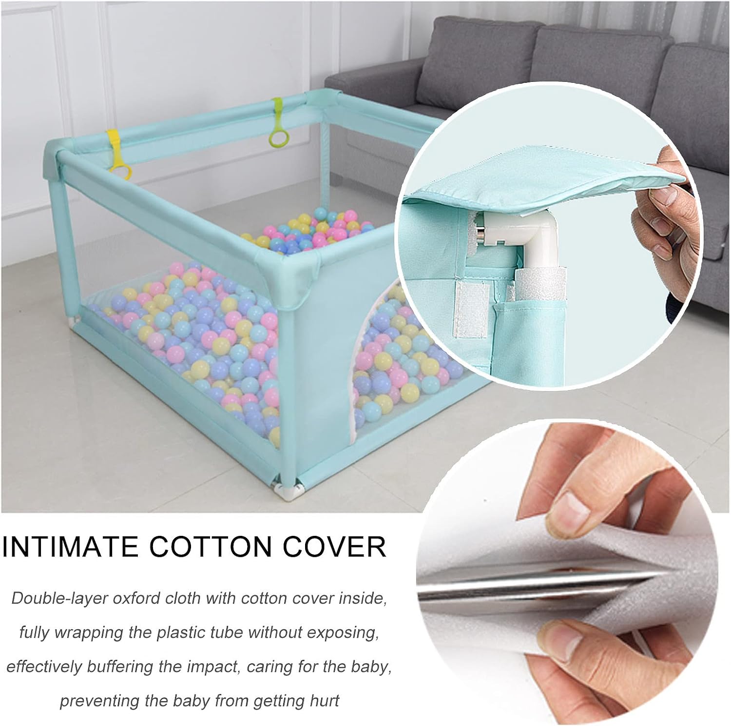 Jolan Baby Playpen 120×120cm 120×160cm 150×180cm 180×200cm 200×200cm,with Zipper Door,Baby Fence with Breathable Mesh,Crawling Playpen,Indoor Outdoor Kids Safety Playard Fence,Green-120×120cm