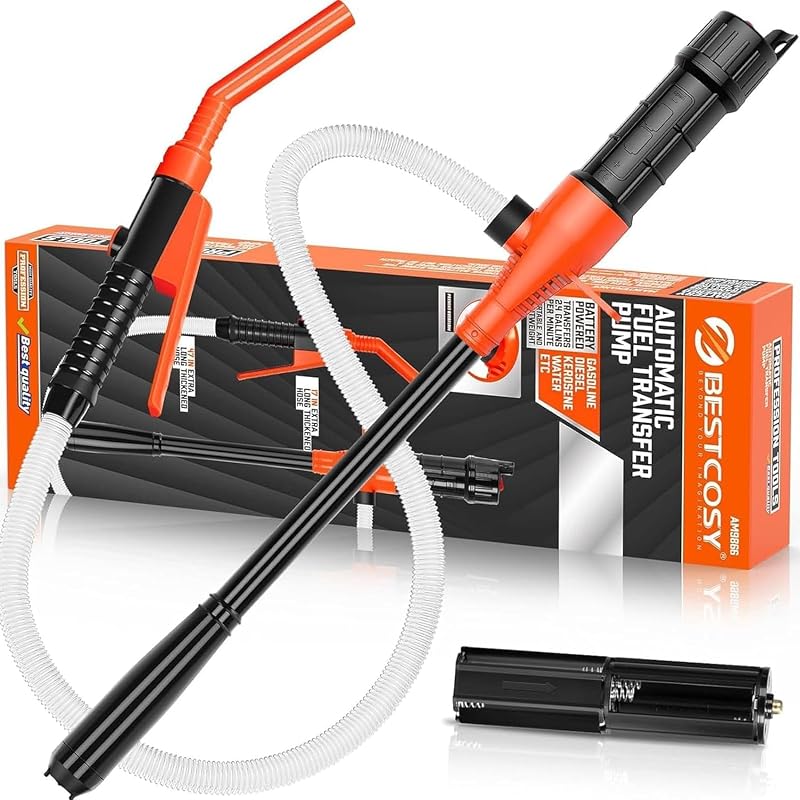 Bomba Elétrica de Transferência de Combustível BestCosy com Sifão, Vazão de até 9,1 L/min, Mangueira de 119,4 cm, para Gasolina, Diesel, Querosene e Água Não Potável – Deep Orange