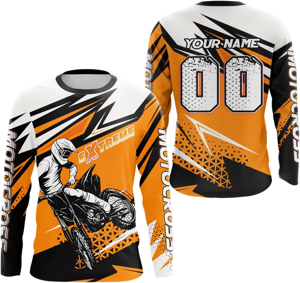 Custom Dirt Bike Shirt for Adult Kids UPF30+ Motocross Jersey Extreme Riding Shirt Off-Road Motorcycle Multicolor