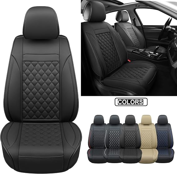 Faux Leather Car Seat Covers Universal Fit for Most Cars SUVs Saloons and Lorries Front Seat Covers Black