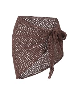 ZAFUL Sarong Coverups for Women Beach Vacation Fishnet See Thru Tie Side Bathing Suit Cover Up Mini Skirt