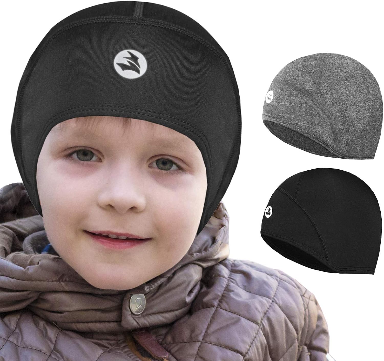 EMPIRELION Kids Lightweight Helmet Liner Teens Thin Thermal Skull caps Cover Ears Beanie Child Running Hats for Boy & Girl (Grey Mel. Kids+Black Kids(2 Pack)): Clothing, Shoes & Jewelry