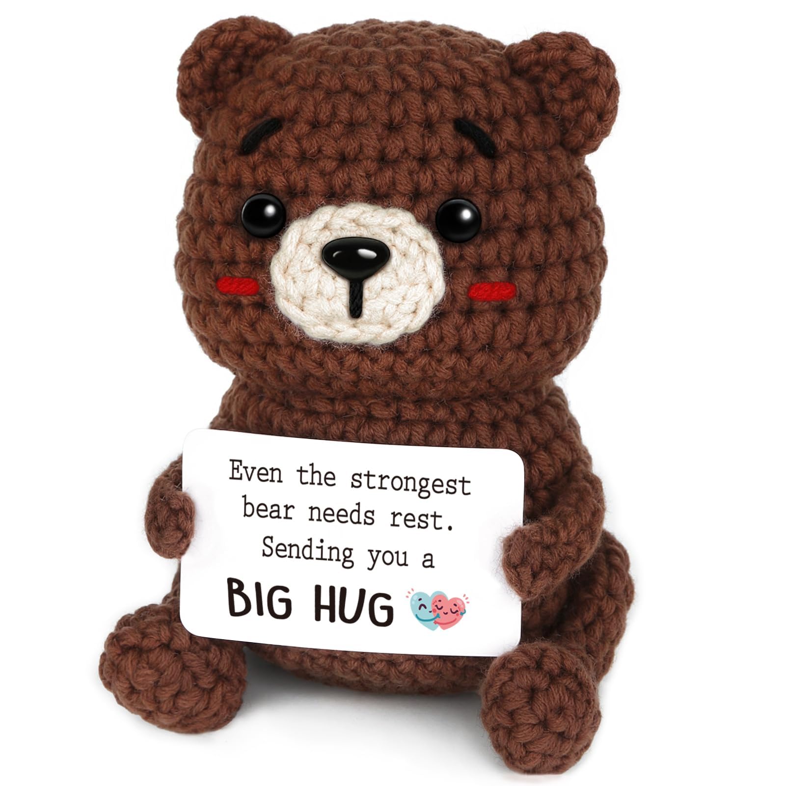 CheriGift Get Well Gift for Women Men Handmade Crochet Teddy Bear with Big Hug Card