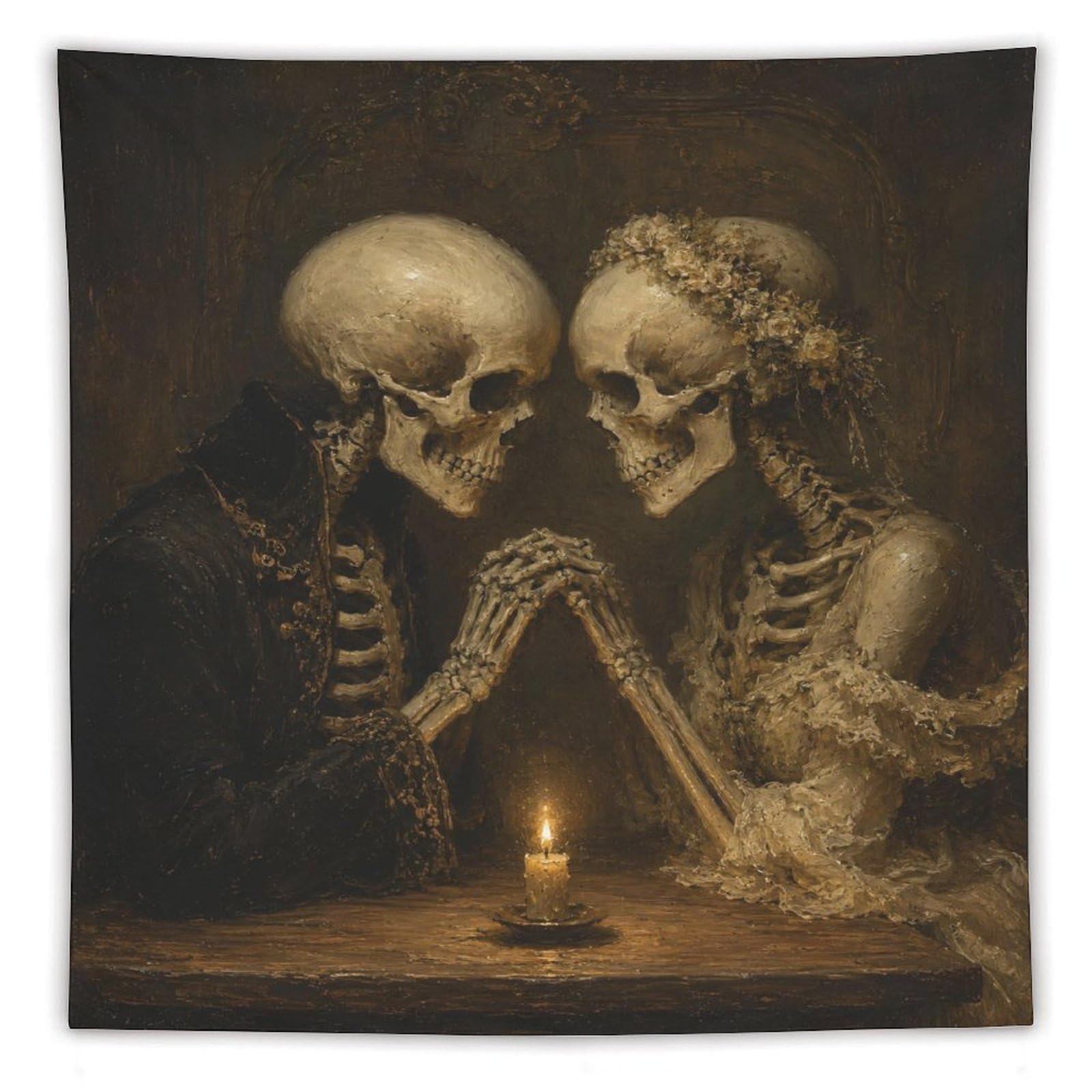 H3B8U2Y5 Skeleton Couple Candlelight Wall Tapestry, College Dorm
