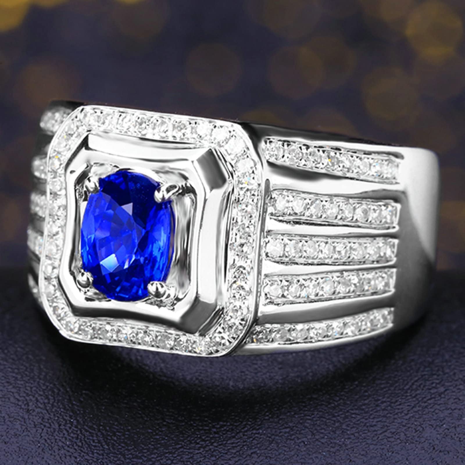 Beydodo Męski pierścionek, białe złoto 750 z diamentem, pierścionek zaręczynowy, sygnet z owalnym szafirem 1,19 ct, obrączka ślubna, bez niklu, Szafir Diament