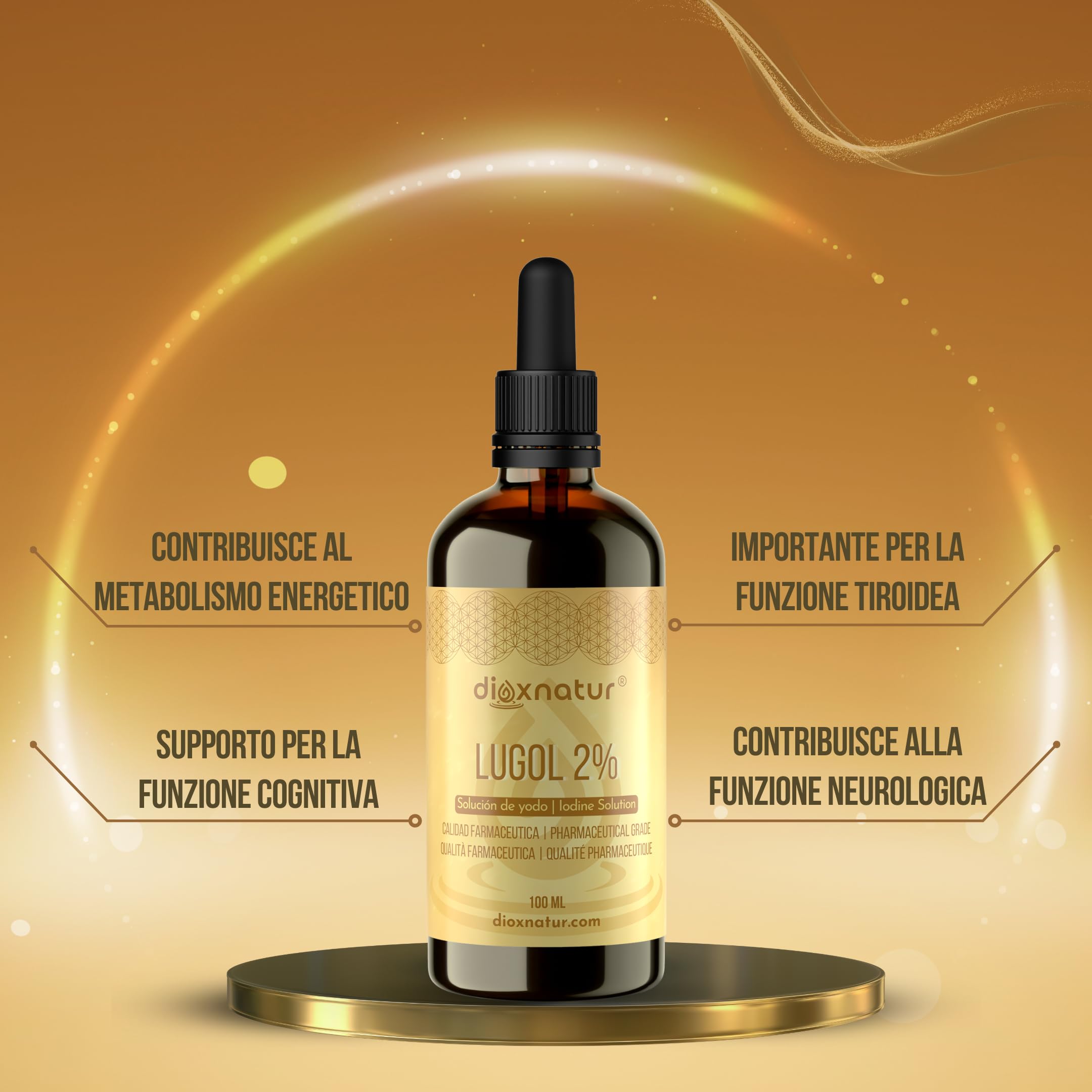 Soluzione di Lugol 2% di qualità farmaceutica 100ml | Formula delicata di iodio e ioduro di potassio con pipetta precisa
