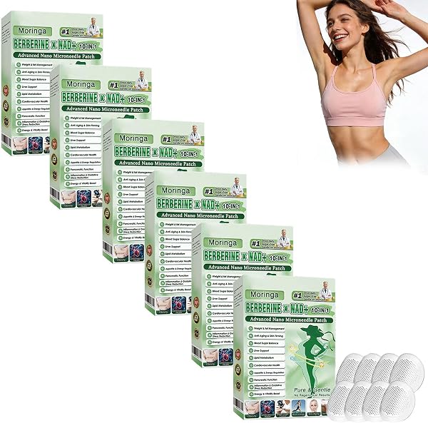 Paquete de 6 cajas Moringa X Berberine Patch 10 en 1, parche Nano Microneedle Adelgazador, ingredientes naturales, fácil de aplicar, invisible debajo de la ropa, ideal para hombres y mujeres (6 cajas) - 1