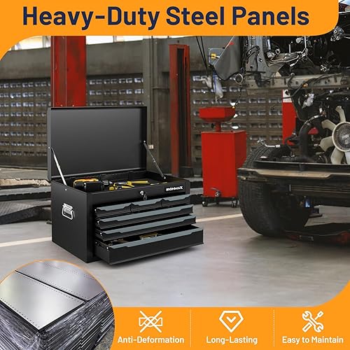 Miniatura 4 de Goplus Caja de herramientas, caja de herramientas de acero con 6 cajones de 24 pulgadas con bandeja superior para herramientas, bloqueo automático,