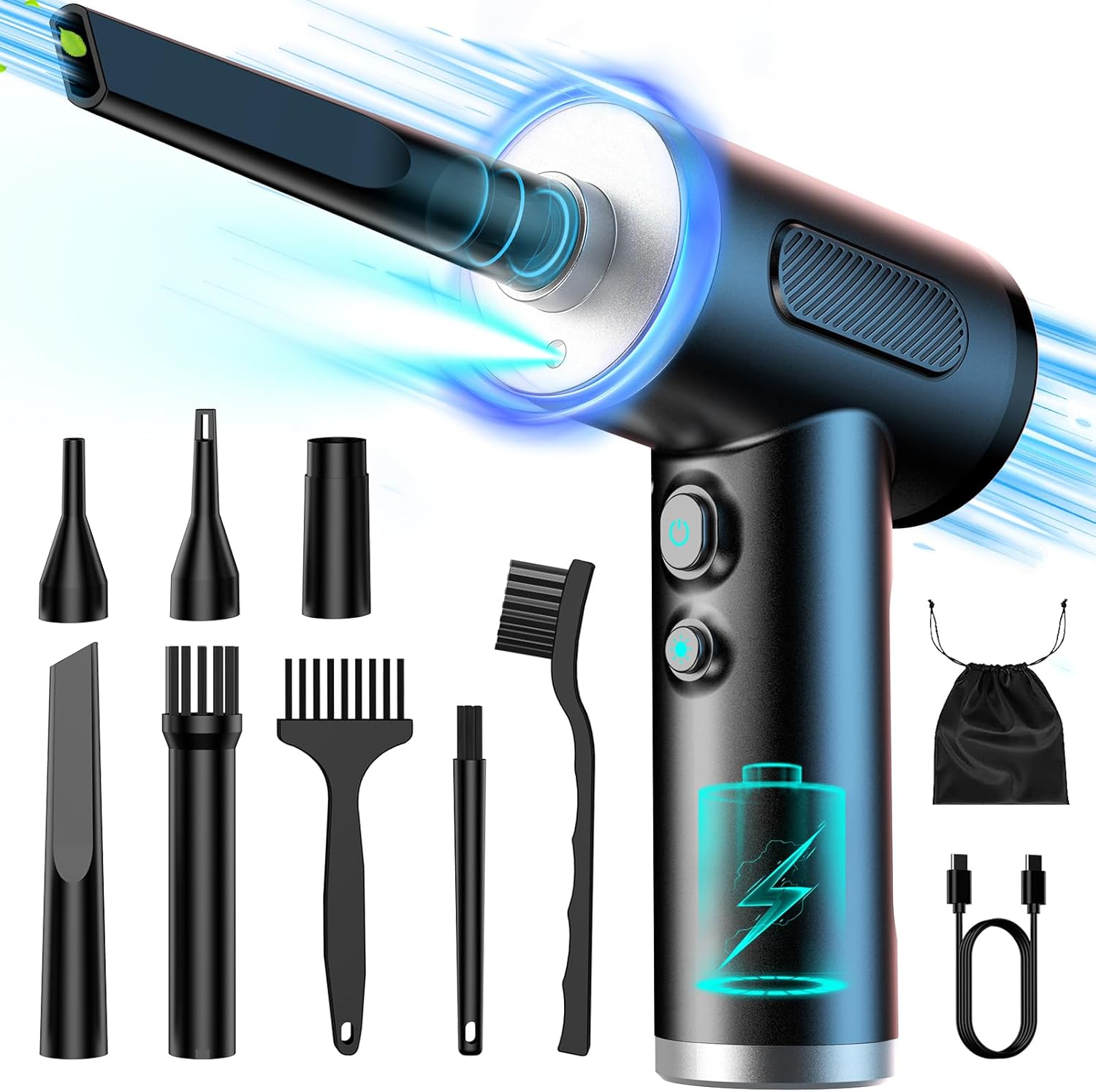 QUTOGO Compressed Air Duster, 130000RPM Electric air Duster, Keyboard Cleaner, Cordless Air