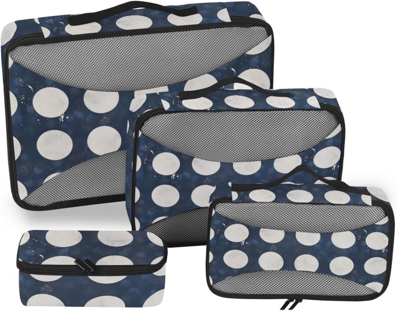 Polka Dot Navy Blue 4 Pcs set organizers for travel Mesh Travel Essentials portable large packing cubes