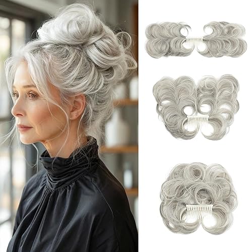 Miniatura 16 de Pieza de pelo de moño desordenado con peine lateral para mujer, clip en el moño de pelo para mujer, pelo corto natural liso, estilos ajustables Sal