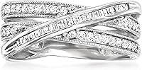 Ross-Simons 0.33ct t.w. Round Baguette Diamond Crisscross Sterling Silver Statement Ring
