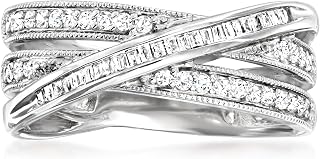 Ross-Simons 0.33ct t.w. Round Baguette Diamond Crisscross Sterling Silver Statement Ring