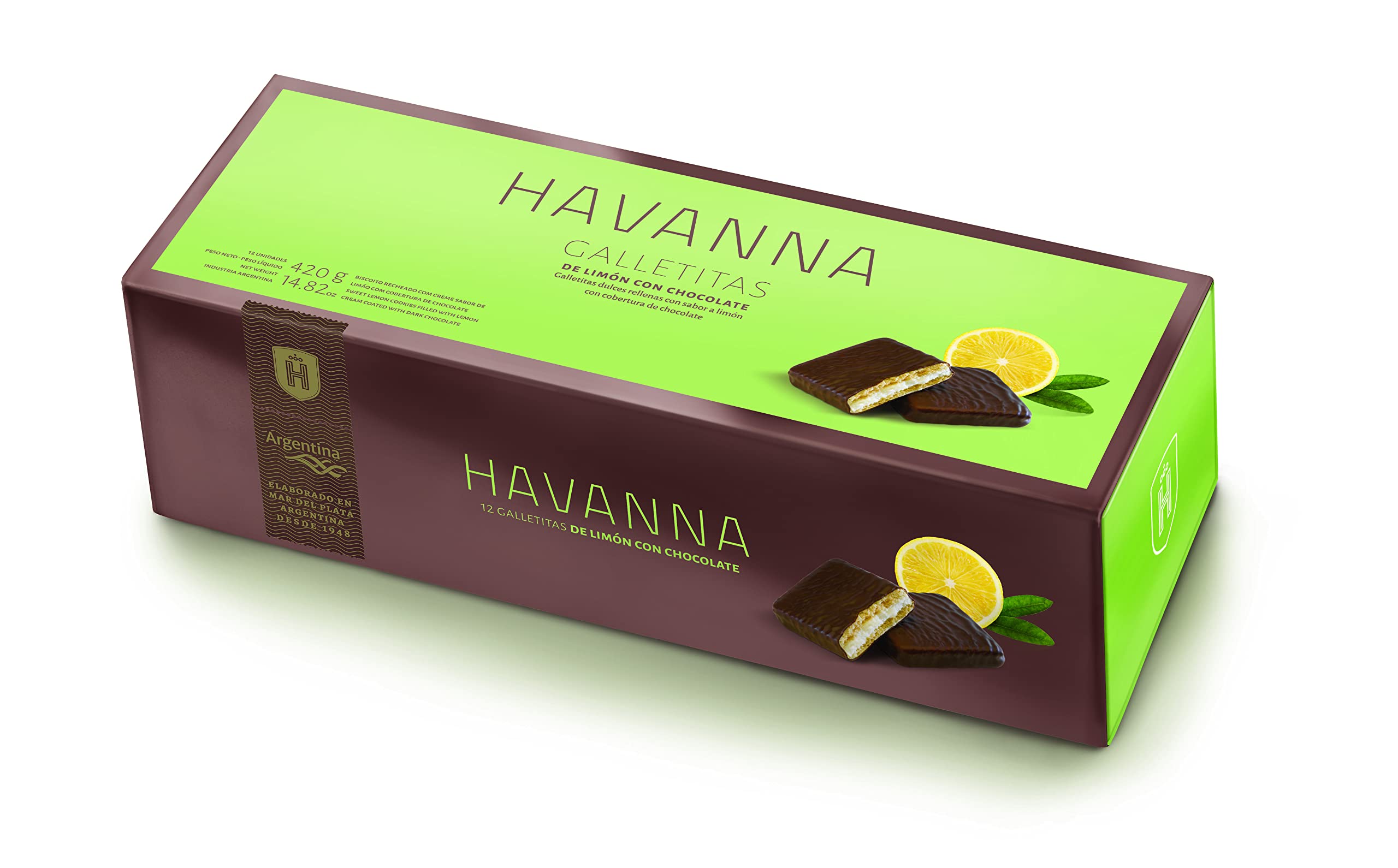 Havanna | Biscottini al Limone Ricoperti di Cioccolato | Biscotti Ricoperti e Ripieni di Crema Delicata | 12 unità | 420 g