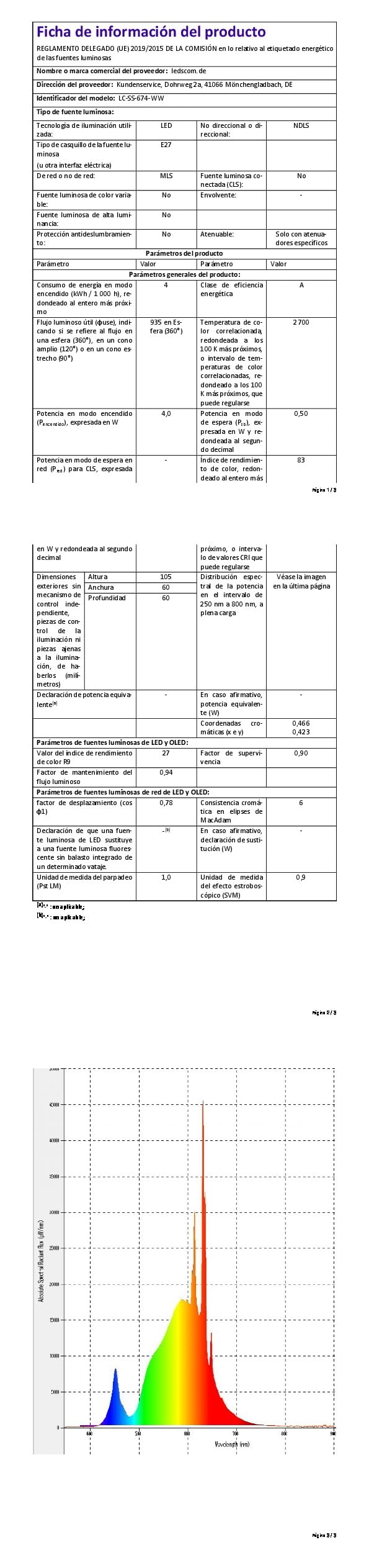 ledscom.de 10x lampadine LED E27, A60, classe di efficienza energetica A, bianco caldo (2700 K), 4 W, 935lm, smerigliate