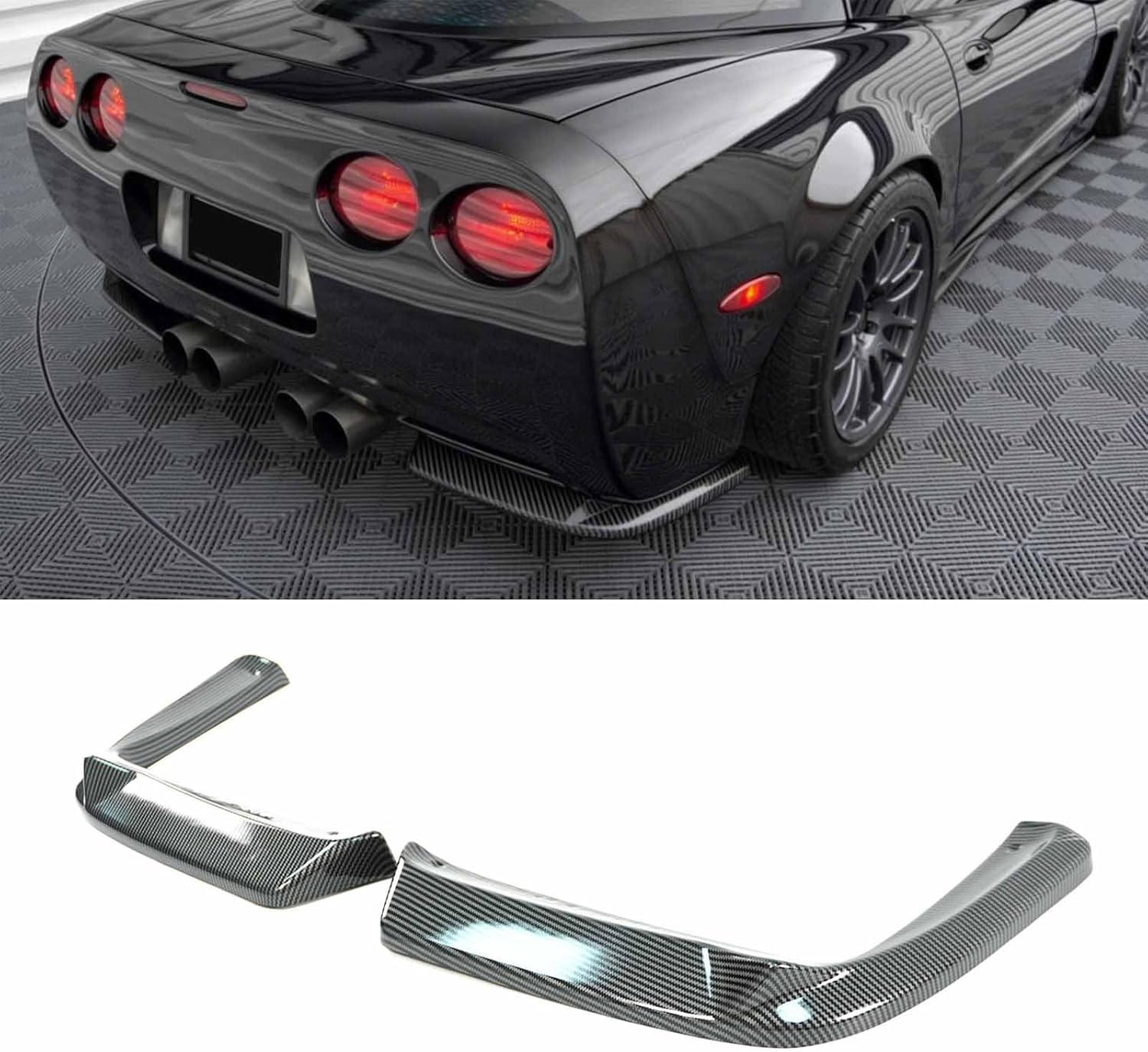 2PCS Rear Bumper Diffuser Splitter For Corvette C5 Base&Z06 1997-2004 ABS Plastic Add On Rear Splitter Spoiler (Glossy Black)