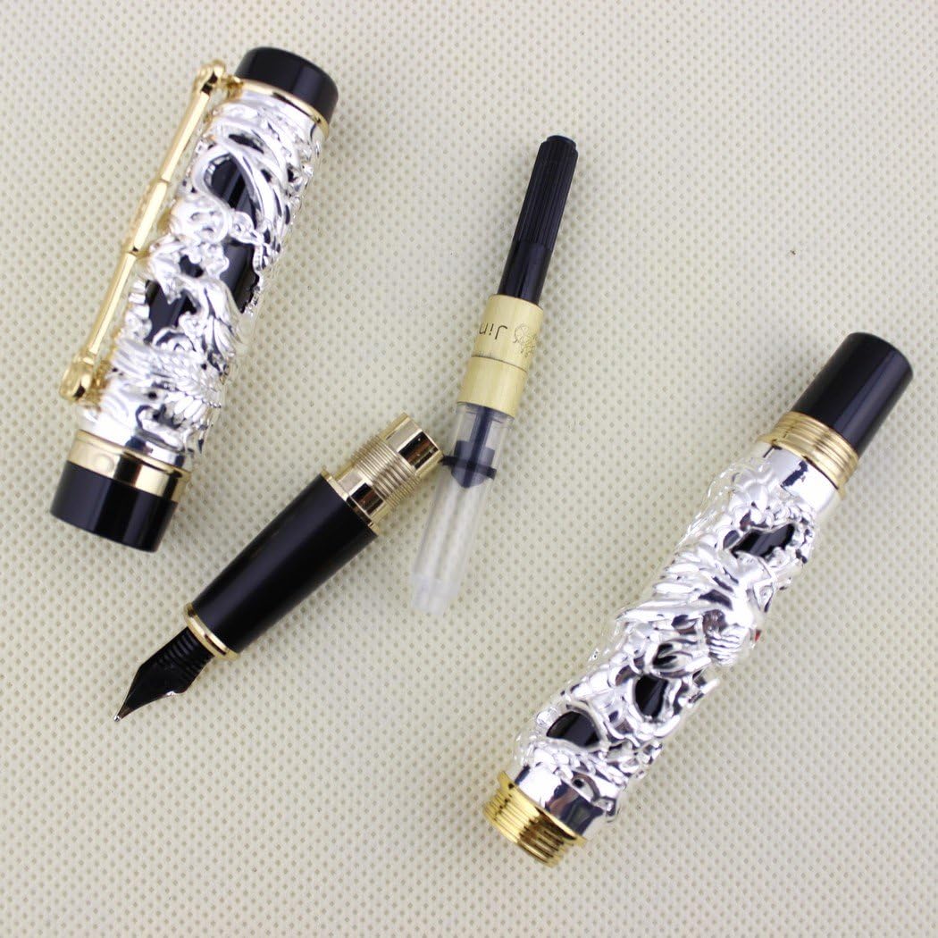 Gullor Advanced Fountain Pen Jinhao Chinese Dragon Bronze White with Black Heavy Gift Pen