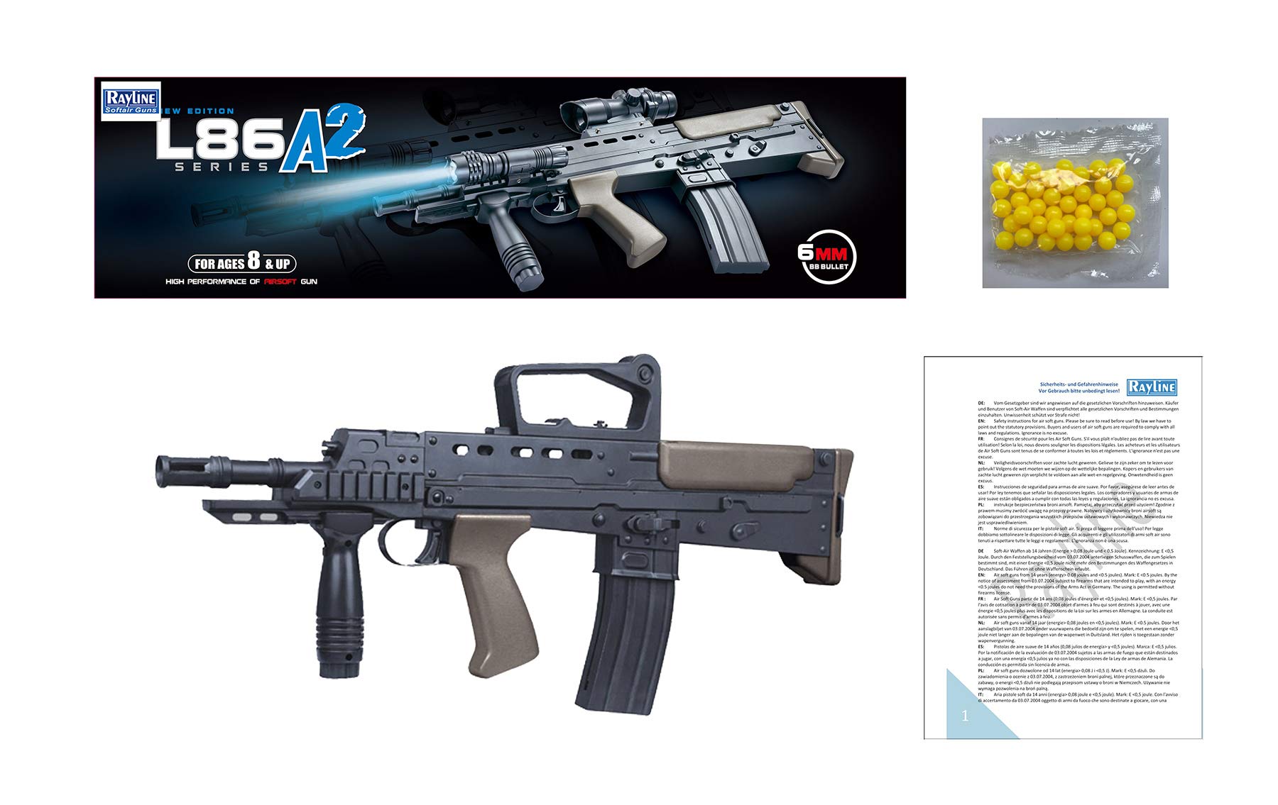 Rayline Softair L86A1 Softair Gewehr (Manuell Federdruck), Material: ABS (Stoßfest), Nachbau im Maßstab 1:1,Gewicht: 1300g, Kaliber: 6mm, Farbe: Schwarz - (unter 0,5 Joule - ab 14 Jahre) Länge: 590 mm