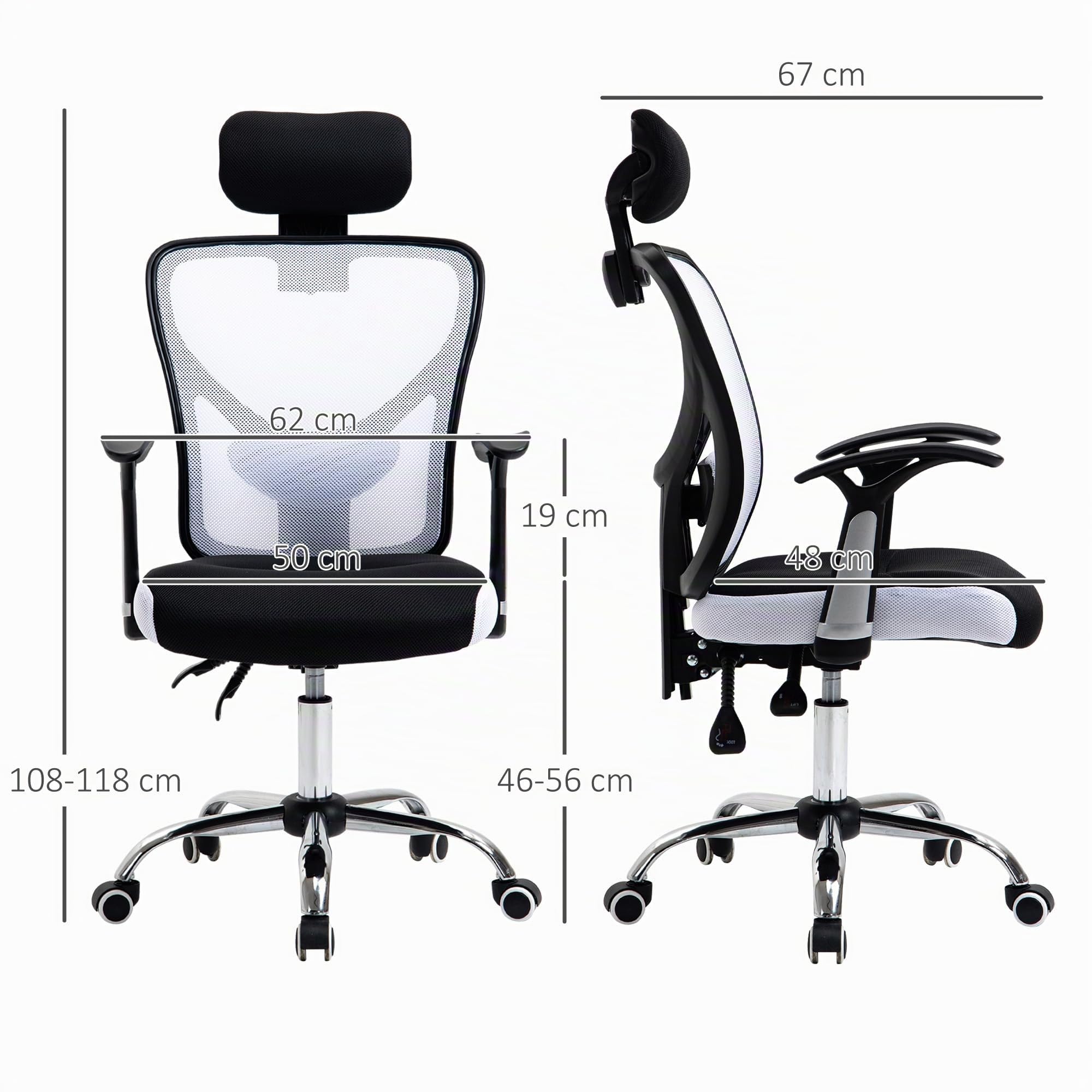 Vinsetto Chaise de Bureau Ergonomique en Maille Appui-tête Noir et Blanc