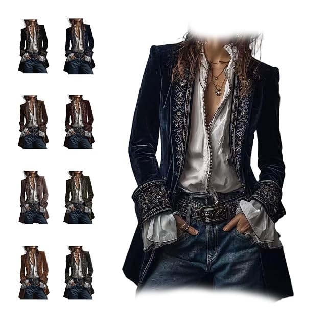 Velvet Blazer Jackets for Women Vintage Solid Color Lace Velvet Pirate Jacket Long Victorian Coat
