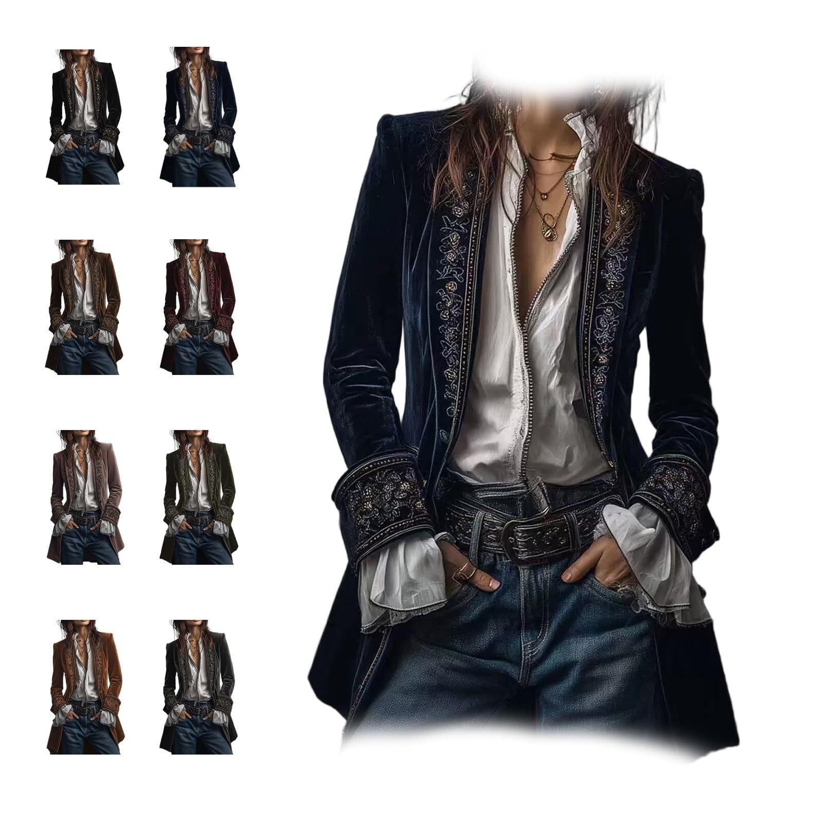 Velvet Blazer Jackets for Women Vintage Solid Color Lace Velvet Pirate Jacket Long Victorian Coat