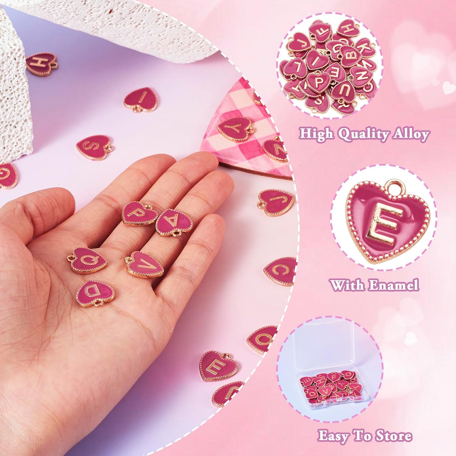 Craftdady Love Heart Enamel Metal Letter Alphabet Charms Valentine's Day Charms 2mm Hole Heart with Letter A-Z Alloy Jewelry Pendants for Bracelet Earring Necklace Making, 15.5x14.5mm - Image 3