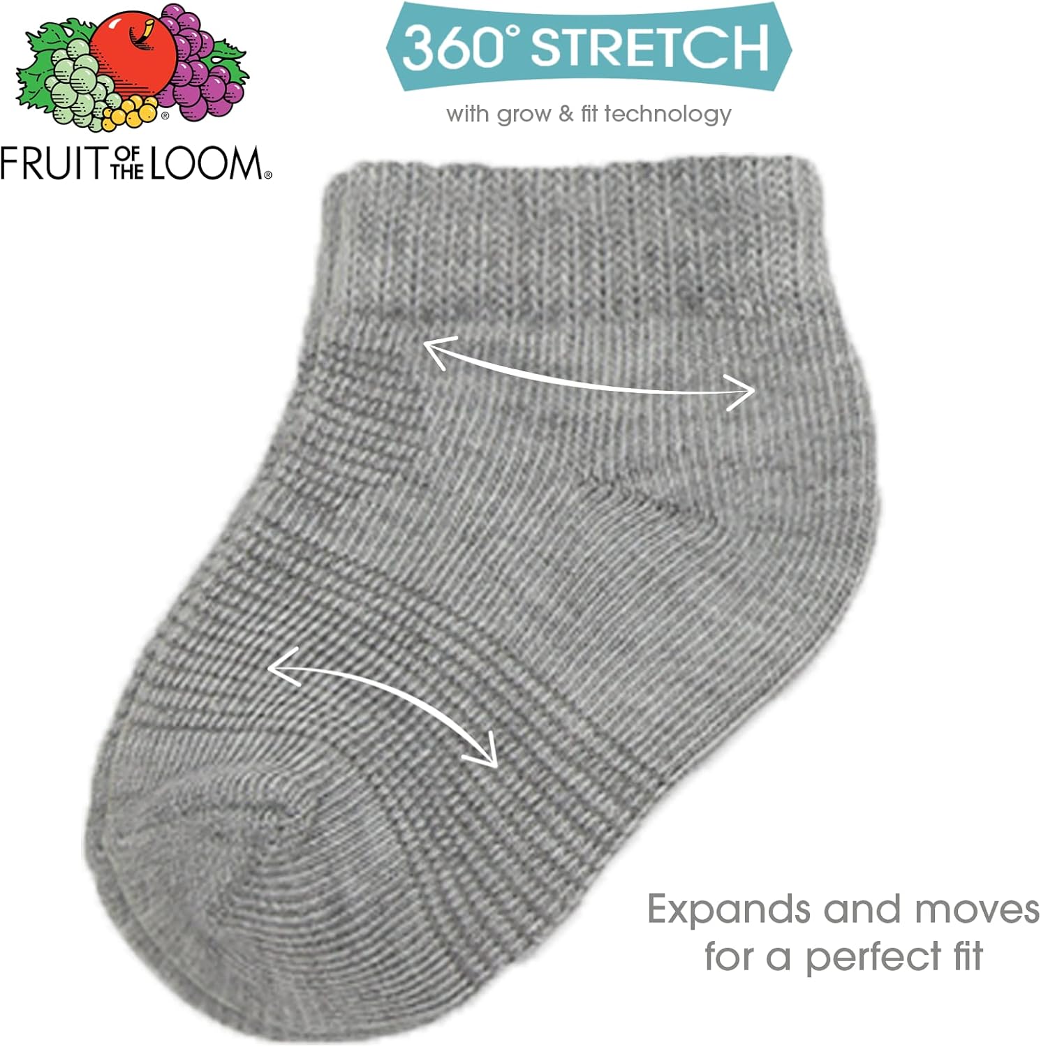 Fruit of the Loom Baby 22-Pack Grow & Fit Flex Zones Low Cut Stretch Socks - Unisex, Girls, Boys - Image 4