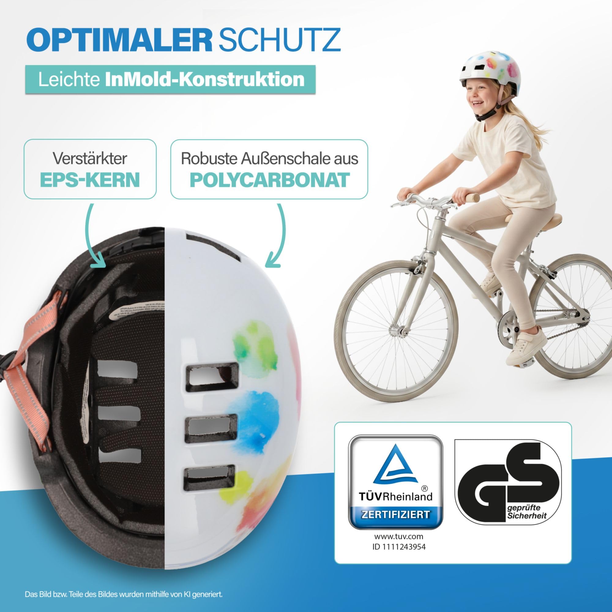 FISCHER BMX kask rowerowy, kask rowerowy Dirt Bike Plus Splash, XS/S, 48-54 cm, kolorowy, z wbudowanym tylnym światłem LED