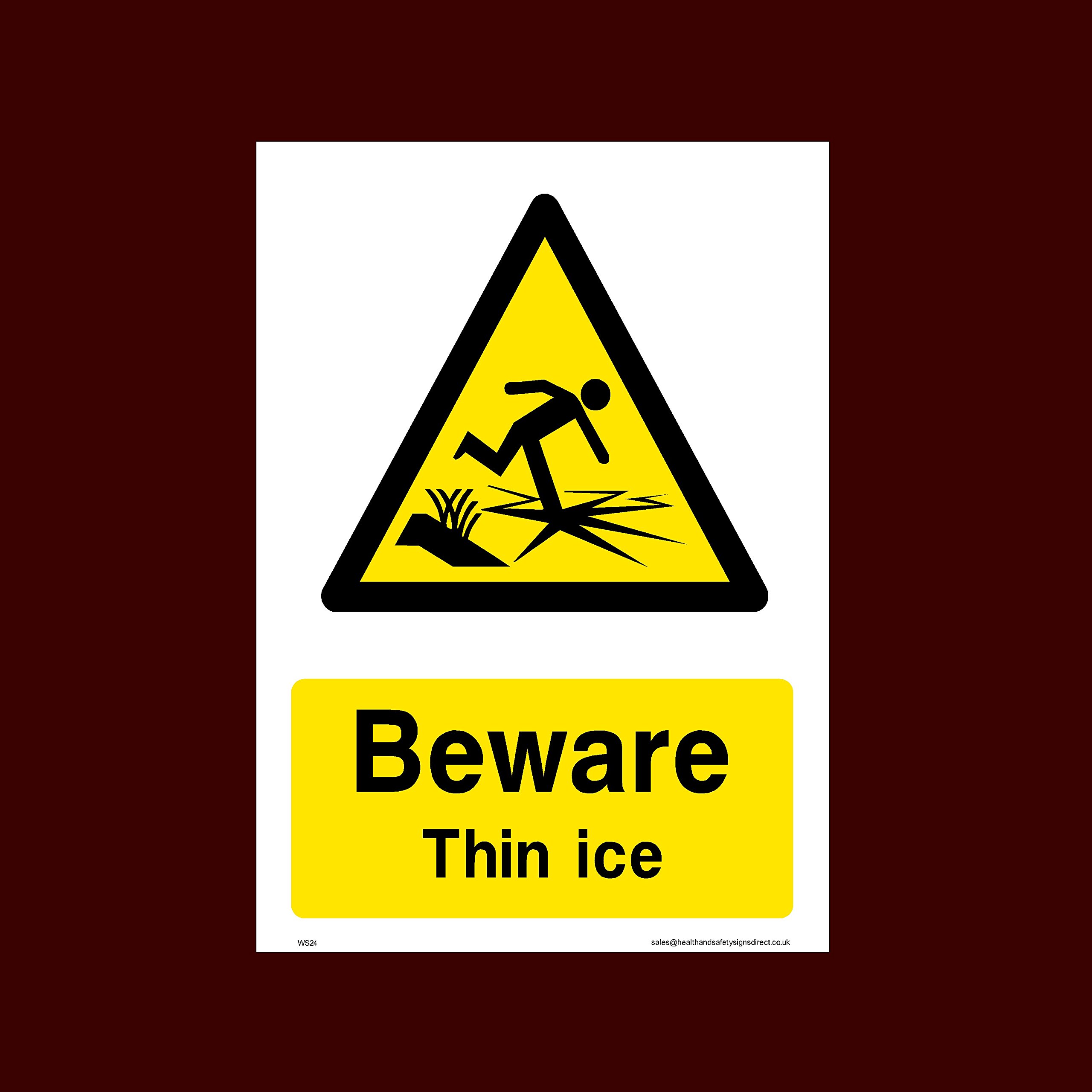 Ussp&S Beware Thin Ice Sticker/Self Adhesive Sign (Ws24) - No Swimming, No Diving, No Sailing, Deep Water, Eating & Drinking, Slippery