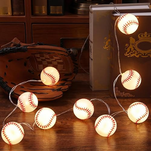Bencailor Tira de luces LED de béisbol, funciona con pilas, mini luces de béisbol para decoración de fiesta deportiva, dormitorio
