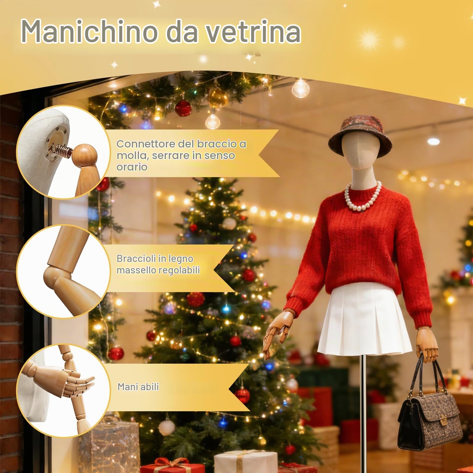 Busto da Donna Manichino, Manichino da Sartoria con Braccio per Sarti dalla Forma di Torso Femminile per Sarte, Altezza Regolabile Appendiabiti, Boutique, Negozio di Abbigliamento, Bianca