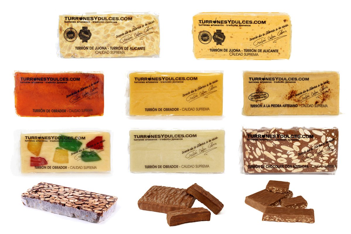 Lote de 10 Turrones artesanos variados (+1 de Regalo). 3,1 KG – Turrones Fabián - Pack de Turrón (8 x 300 G + 3 x 200 G) - Formado por 11 barras o tabletas de Turrón