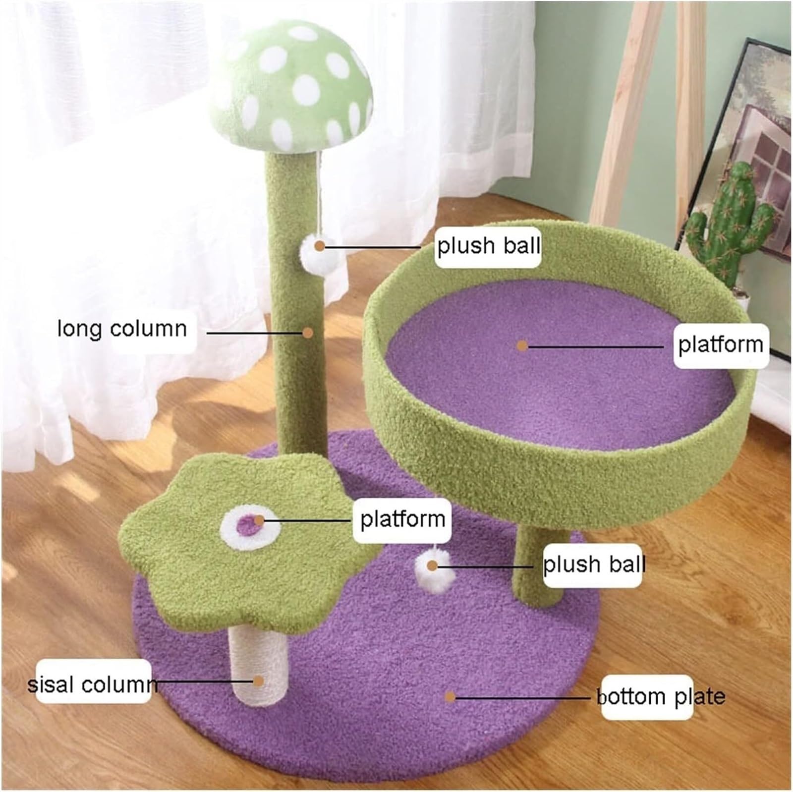 Albero Gatti Struttura da Arrampicata per Gatti Fungo Forniture per Animali Domestici per Tiragraffi per Divertenti Torre per per Interni Mobili(Grün)