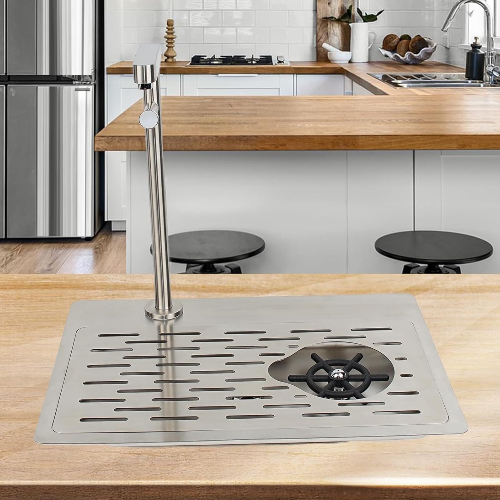 Lavabicchieri Bar, Set Lavabicchieri Commerciale per Cucina Domestica, Lavello da Bancone per Bar in Acciaio Inox con Rubinetto a Pressione