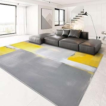 Gray and Yellow Color Blocks Area Rug 4 x 5, Soft Foldable Kids Rugs for Bedroom, Lightweight Minimalist Art Carpet for Bedroom, Nursery, Living Room, Playroom, Study Room